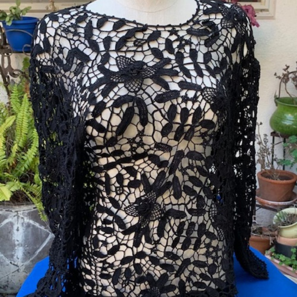 Vintage (80's) Black Crochet Top -- LG